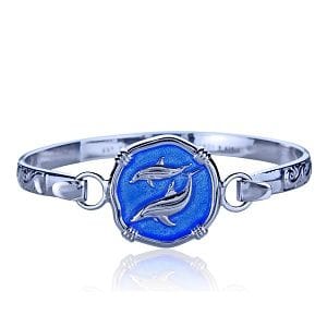 Hook Bracelet with Porpoise Clasp in Sterling Silver and Caribbean Blue Enamel